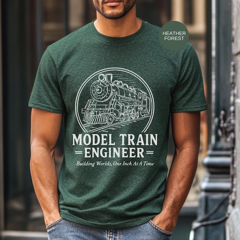 Model Train Shirt Railroad Hobbyist Tee, Steam Engine Graphic, Vintage Locomotive Art (Soft Cotton, Multiple Sizes) Bild 8
