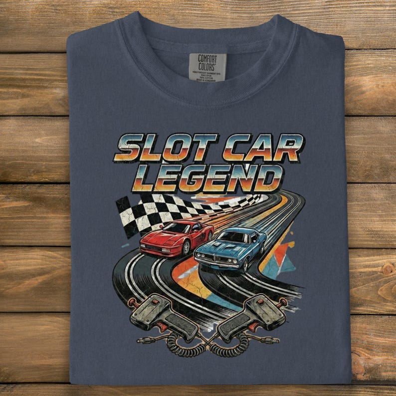 Camiseta de carreras vintage, camiseta de leyenda de coches de slot con diseño retro. imagen 1
