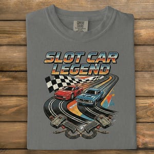 Camiseta de carreras vintage, camiseta de leyenda de coches de slot con diseño retro. imagen 12