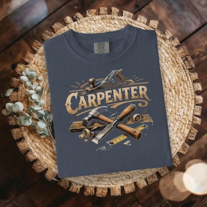 Carpenter T Shirt Vintage Woodcraft: Hammer Chisel Plane Illustration, Rustic Tradesman Style (Durable Print, Classic Look)