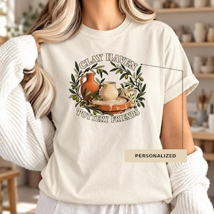 Pottery Studio Shirt with Custom Name, Terracotta Vessels, Ceramic Wheel and Olive Branches
