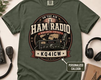 Personalized Ham Radio T-Shirt, Custom Callsign Amateur Radio Operator Gift Shirt, Worldwide Contact Tee