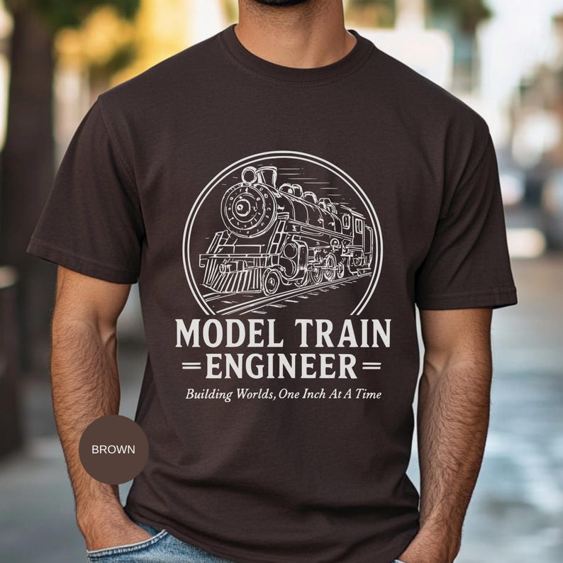 Model Train Shirt Railroad Hobbyist Tee, Steam Engine Graphic, Vintage Locomotive Art (Soft Cotton, Multiple Sizes) Bild 6