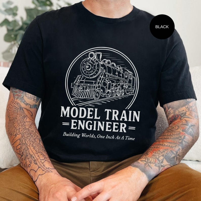 Model Train Shirt Railroad Hobbyist Tee, Steam Engine Graphic, Vintage Locomotive Art (Soft Cotton, Multiple Sizes) Bild 7
