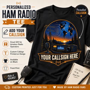 Personalized Ham Radio Operator T-Shirt, Custom Callsign Amateur Radio Enthusiast Gift Tee, Vintage Tech Hobbyist Shirt