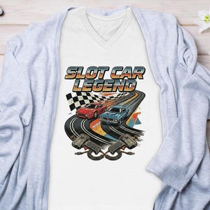 Camiseta de carreras vintage, camiseta de leyenda de coches de slot con diseño retro. imagen 8