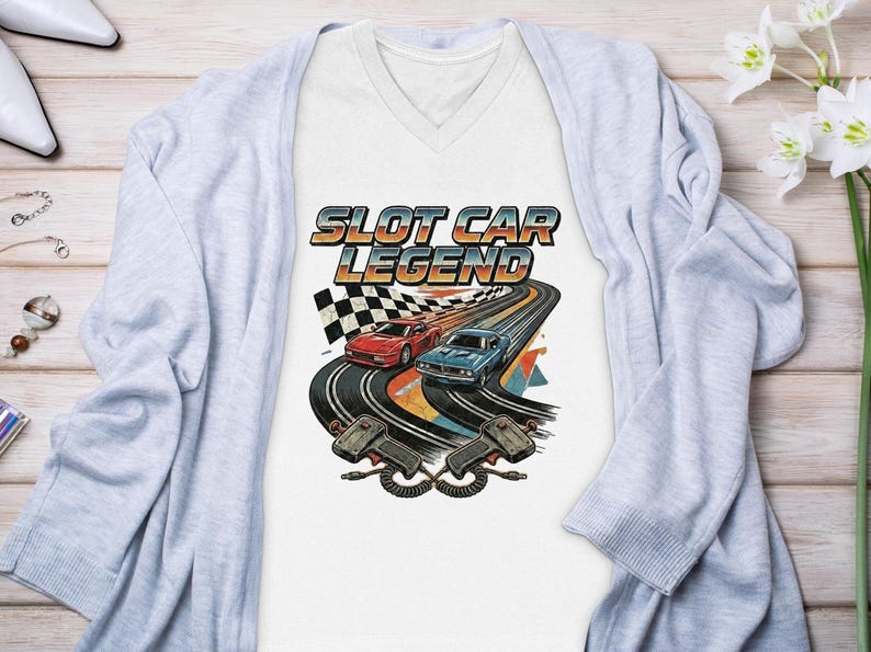 Camiseta de carreras vintage, camiseta de leyenda de coches de slot con diseño retro. imagen 8