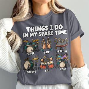 Drummer T-Shirt with Spare Time Drum Kit Graphic, Funny Musician Tee