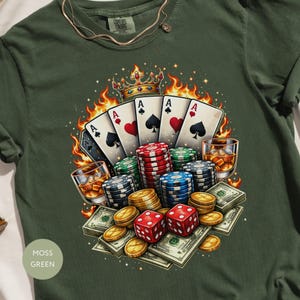 King of Aces Casino Poker T-Shirt, Lucky Gambler Vegas Style Card Player Tee, High Roller Game Night Gift