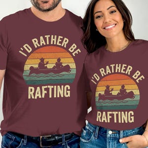 I'd Rather Be Rafting T-Shirt: Retro Sunset Design, Vintage Distressed Look | Cotton Blend, Unisex Fit | Outdoor Adventure Wear immagine 4