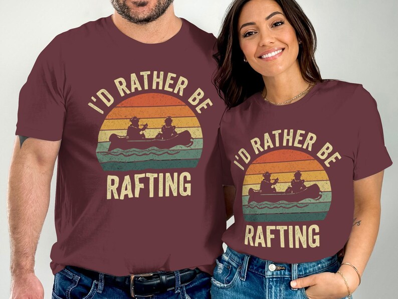I'd Rather Be Rafting T-Shirt: Retro Sunset Design, Vintage Distressed Look | Cotton Blend, Unisex Fit | Outdoor Adventure Wear immagine 4