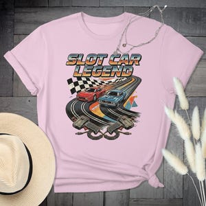 Camiseta de carreras vintage, camiseta de leyenda de coches de slot con diseño retro. imagen 5