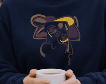 Abstract Face Line Art Sweatshirt, Unisex Modern Pullover