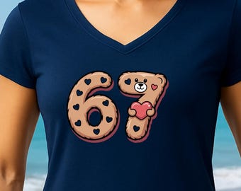 Cute Cookie Number 67 T-Shirt, Fun 67 Graphic Tee, Cute Kawaii Cookie Design Top, Birthday Number Shirt, Gift for Her, Cute Illustration Tee
