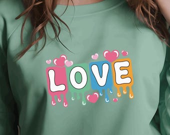LOVE Graphic Sweatshirt, Pastel Drip Letters, Valentine's Day Gift