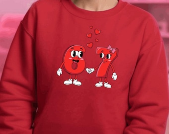 Cartoon Couple Number Sweatshirt, Valentine's Day Anniversary Gift