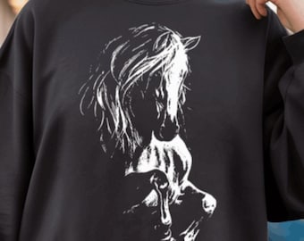 Minimalist Horse Art Sweatshirt, Equestrian Pullover