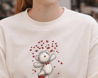 Kawaii Bear Hearts Sweatshirt, Hand-Drawn Valentine's Crewneck, Gift for Her, Streetwear Sweatshirt