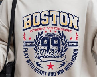Boston College Style Sweatshirt, Vintage Athletic Crewneck