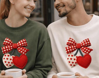 Knit Heart Bow Sweatshirt, Valentine Couple Sweater, Matching Love Sweatshirt, Romantic Unisex Gift
