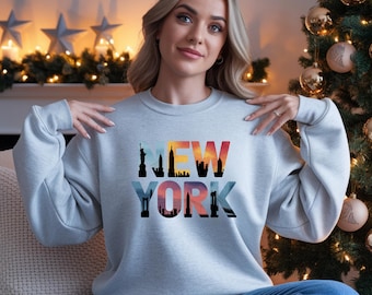 NYC Skyline Graphic Sweatshirt, Unisex Cityscape Crewneck