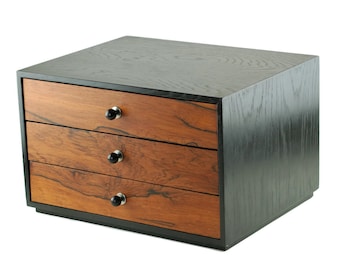 Vintage Harvey Probber Ebonized Walnut and Rosewood 3 Drawer Jewelry Chest