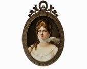 Signed Wagner C.M. Hutschenreuther Hand Painted Porcelain Plaque Queen Louisa of Prussia after Gustav Carl Ludwig Richter in Original Frame