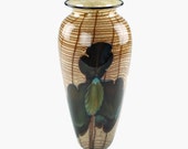 Vintage Rick Satava Art Glass Vase - Iris on Gold Web
