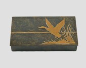 Vintage Silvercrest Bronze Arts Box with Duck Motif Overlay - Wood Lined