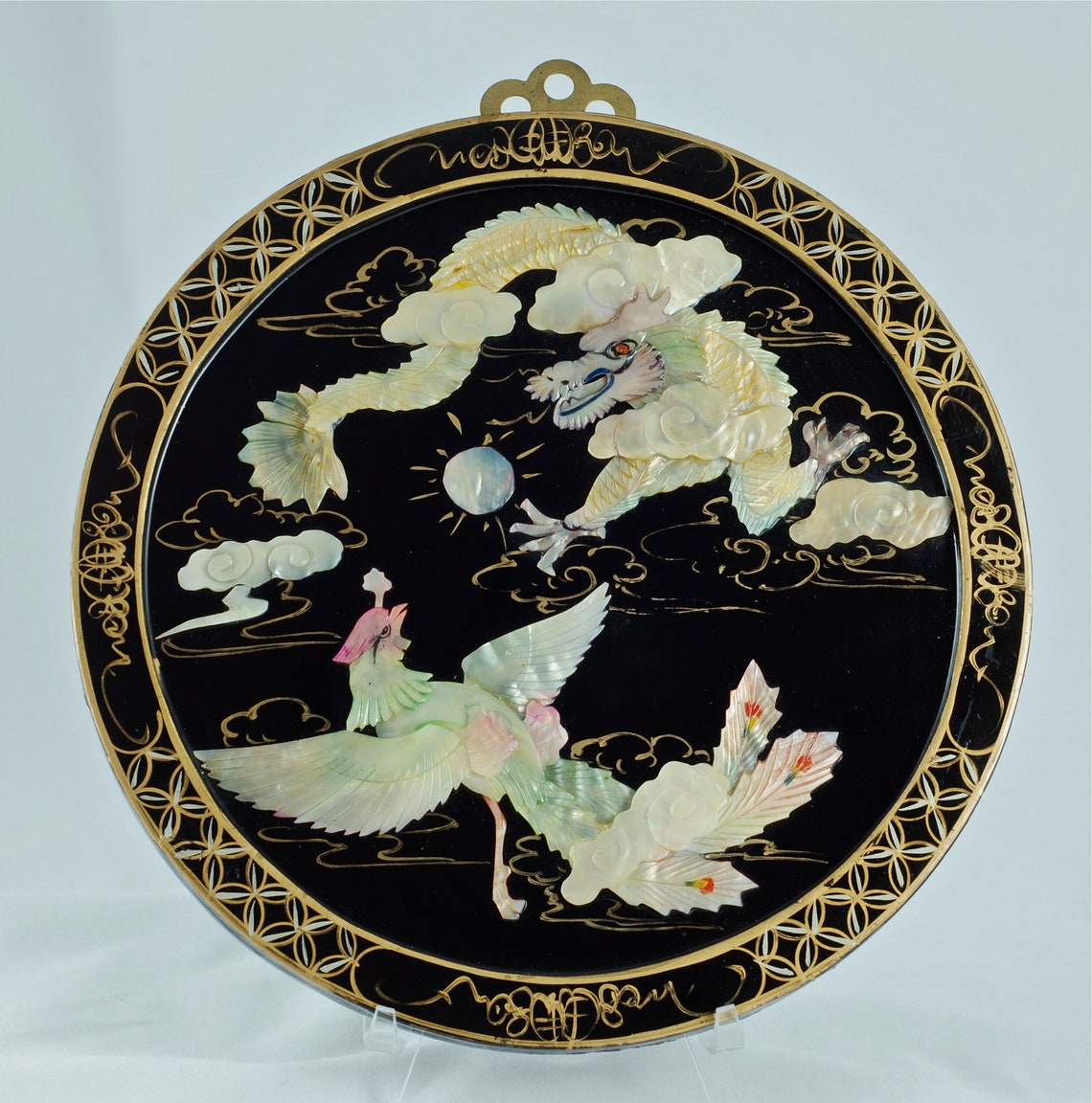 Vintage Chinese Carved Mother of Pearl Dragon and Phoenix Etsy