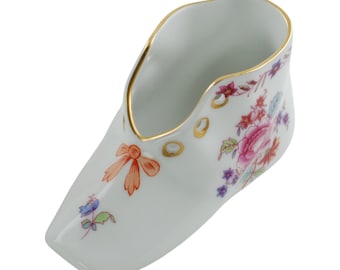 Zapato de bebé vintage Herend de porcelana pintada a mano, con estampado floral de ramo de Nanking y detalles dorados, n.° 7570/NG, regalo para bebé.