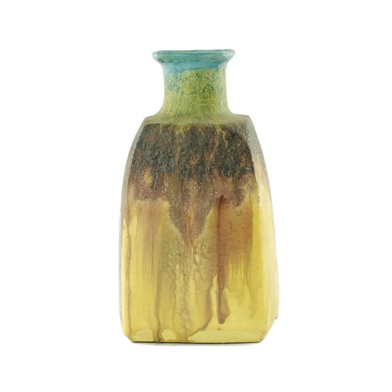 Two Drip Brown Glaze over Blue Stoneware Vases by Marcello Fantoni Two Drip Brown Glaze over Blue Stoneware Vases by Marcello Fantoni