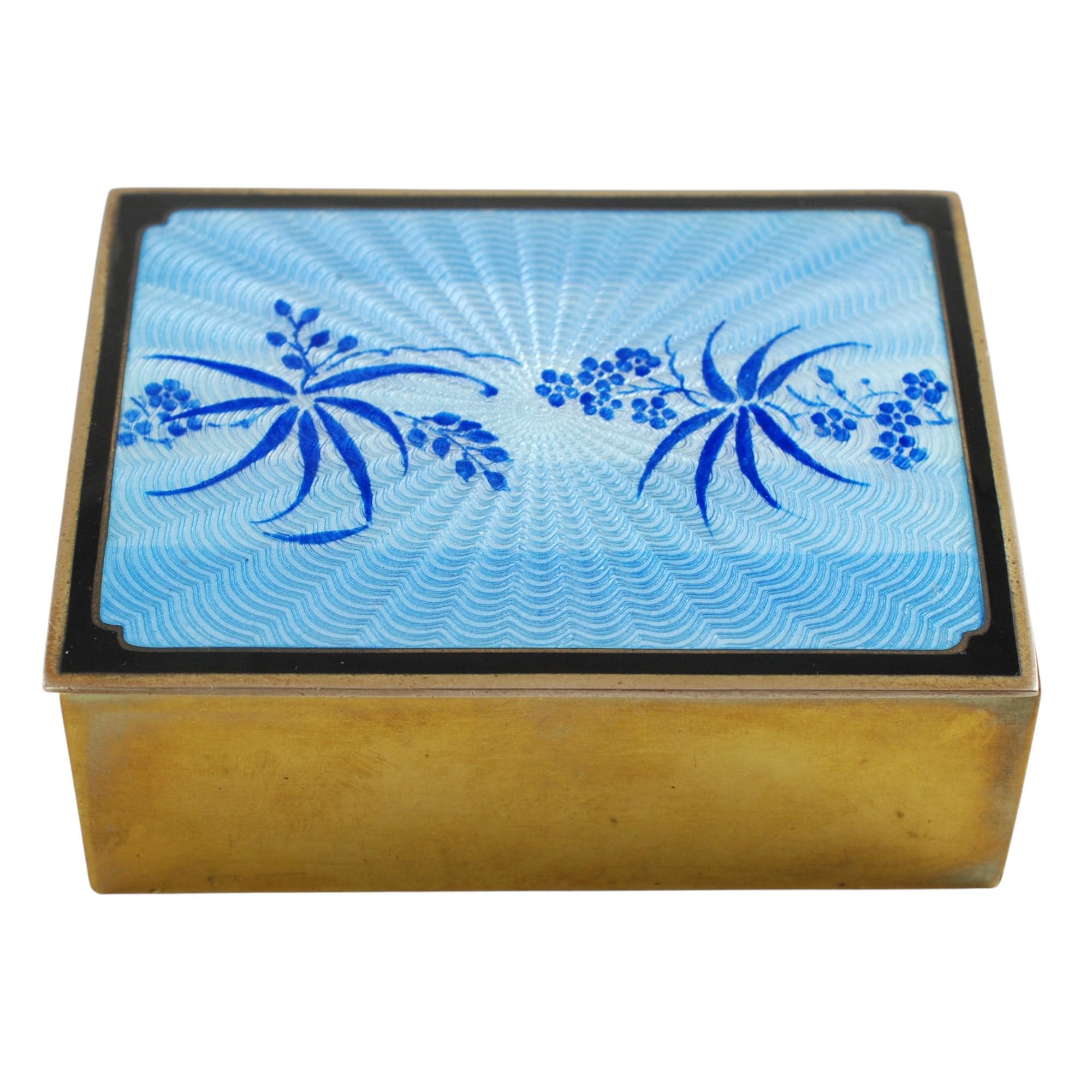 Antique Lenk Austria Hand Painted Blue Guilloche Enamel Lidded Box