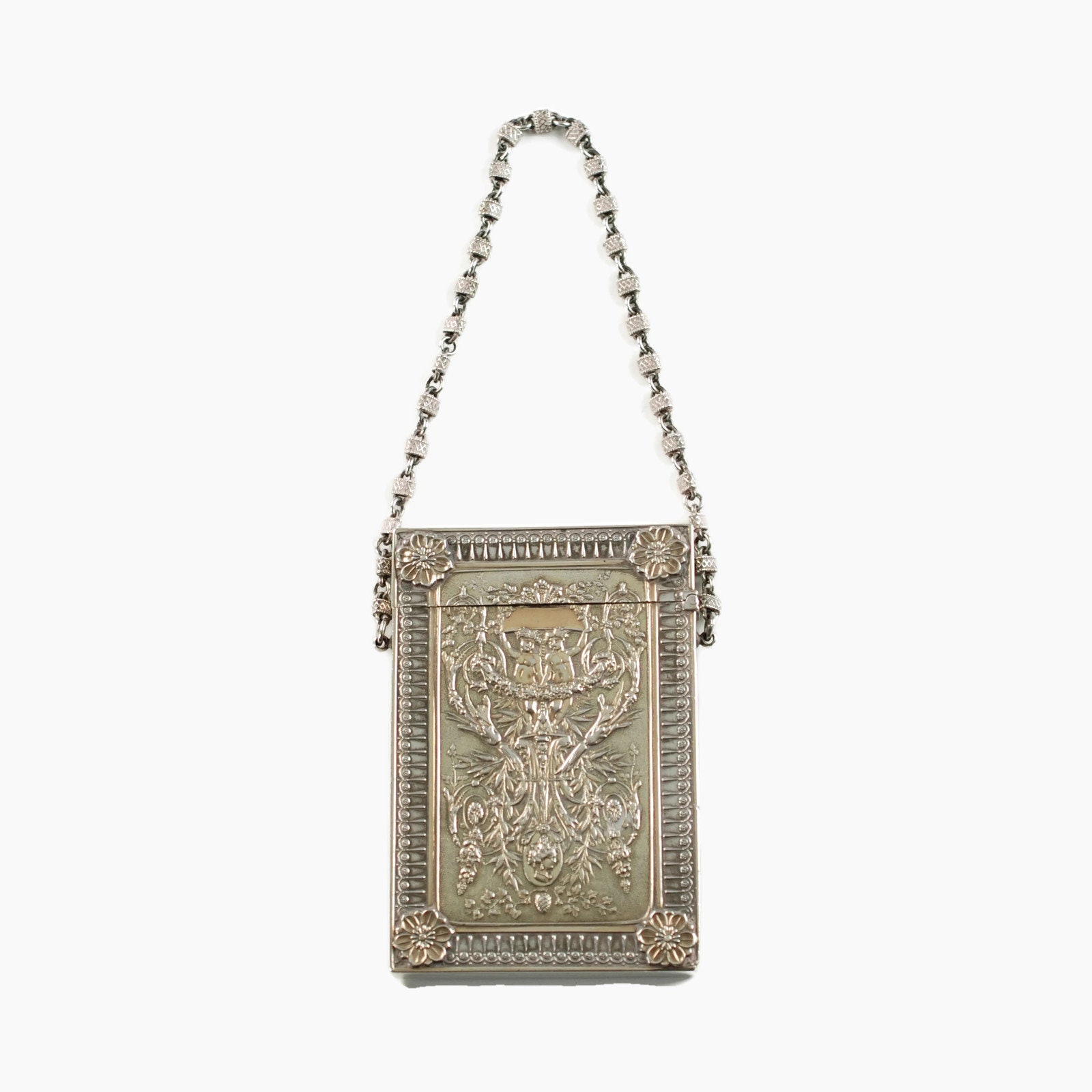 Sold at Auction: Monogrammed silver handbag purse with scarf