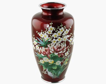 Vintage Japanese Ando Cloisonné Enamel and Embossed Foil Ginbari Vase