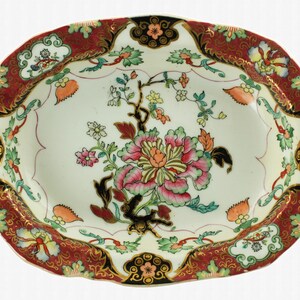 Antique Early 19th Century English Staffordshire Magnolia Pattern Ironstone Bowl with Hand Painted Enamel and Gilt Accents