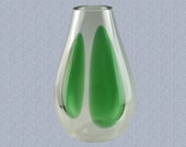 Vintage Baccarat Clear Crystal 11 quot Vase with Emerald Green Accents