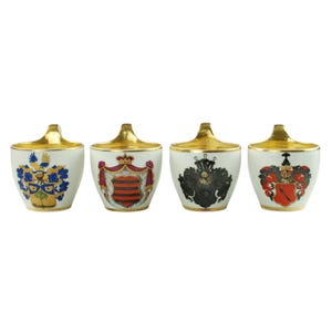 Antique Set of Four Berlin KPM Porcelain Armorial Cabinet Cups, Instant Collection