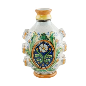 Vintage Italian Hand Painted Pilgrim Flask Majolica Bottle by Riccardo Varsallona Caltagirone