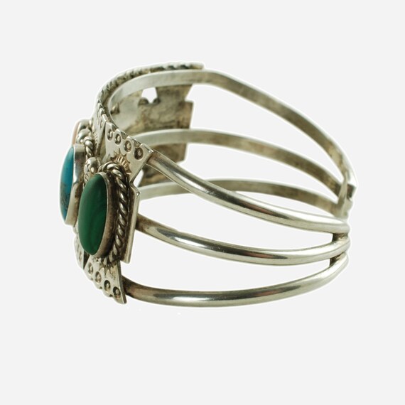 Vintage Signed Navajo Sterling Silver Jeweled Cuf… - image 6