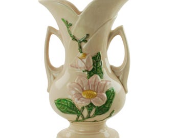 Vintage Hull Art Pottery "Magnolia" Double Handled Footed Vase H - 12 - 10 1/2