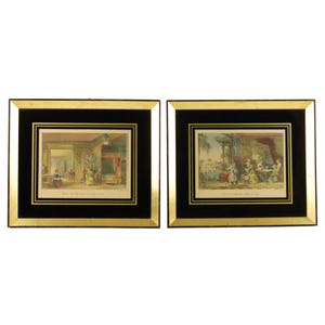 Antique Pair Hand Colored Chinoiserie Engravings in Gilded Frames William Floyd and Arthur Willmore after Thomas Allom China Illustrated