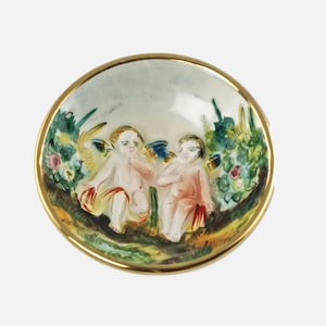 Vintage Italian Hand Painted Capodimonte 3&quot; Trinket Dish Pin Dish with Putti Motif
