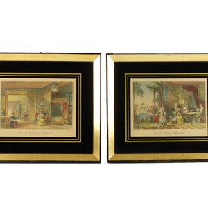 Antieke Paar Hand Gekleurde Chinoiserie Gravures in Vergulde Frames William Floyd en Arthur Willmore na Thomas Allom China Geïllustreerd
