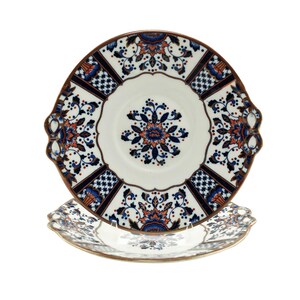 Antique English Staffordshire Gilt Imari Plates with Molded Bow Accents Thomas Allen & Spencer Green