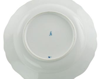 Antique Meissen Porcelain Gilded Blue Onion Scalloped Edge Dish