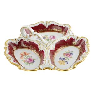 Vintage Floral Jlmenau Graf von Henneberg Porzellan Gilded Relish Dish, Made in Germany