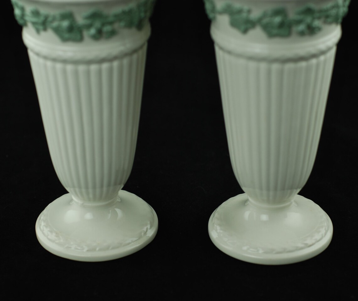 Vintage Wedgwood Embossed Green on White Queensware Vases Etsy