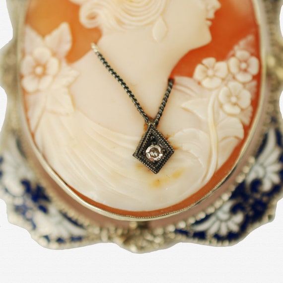 Vintage Signed Carved Shell Cameo Habille Pendant… - image 4