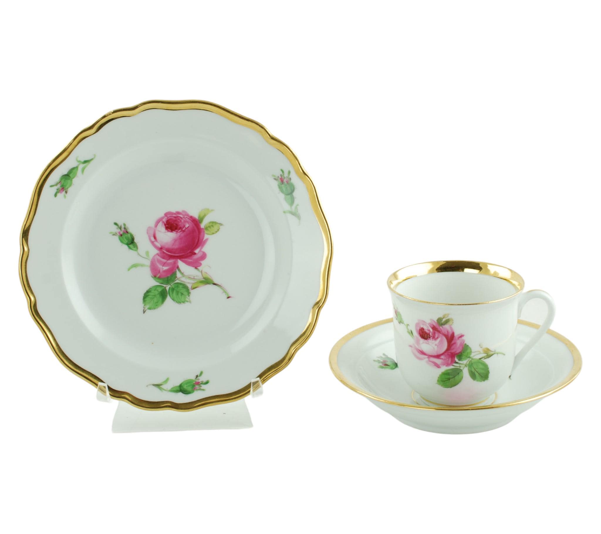 Antique Meissen Hand Painted Pink Rose Pattern Tea Trio: 7